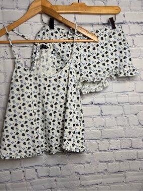 Club Monaco Cream Ditsy Two Piece Ruffle Twee Cottagecore Cami Short Pajamas S